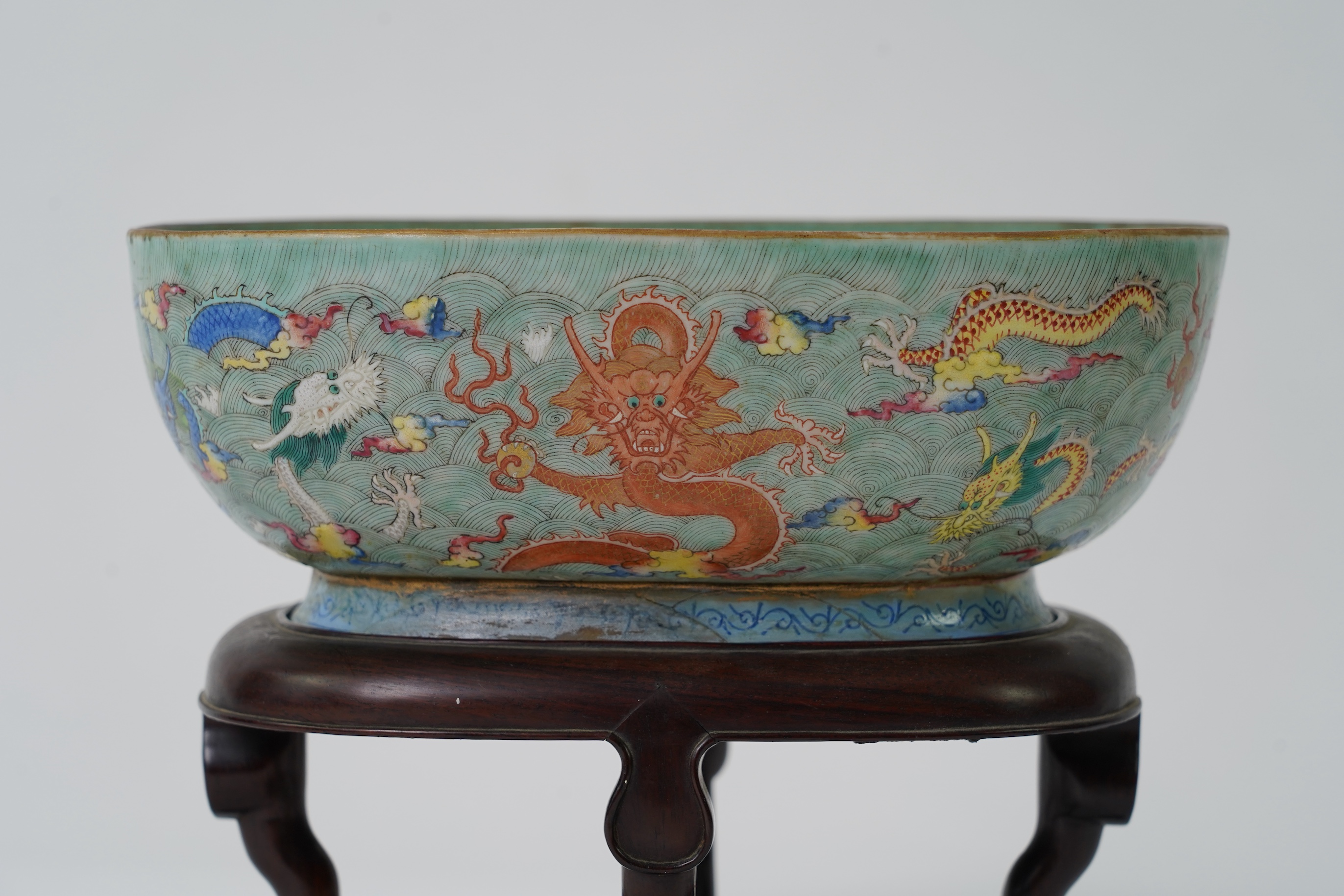 A Chinese enamelled porcelain ‘dragon’ oblong bowl, Daoguang seal mark but late 19th century